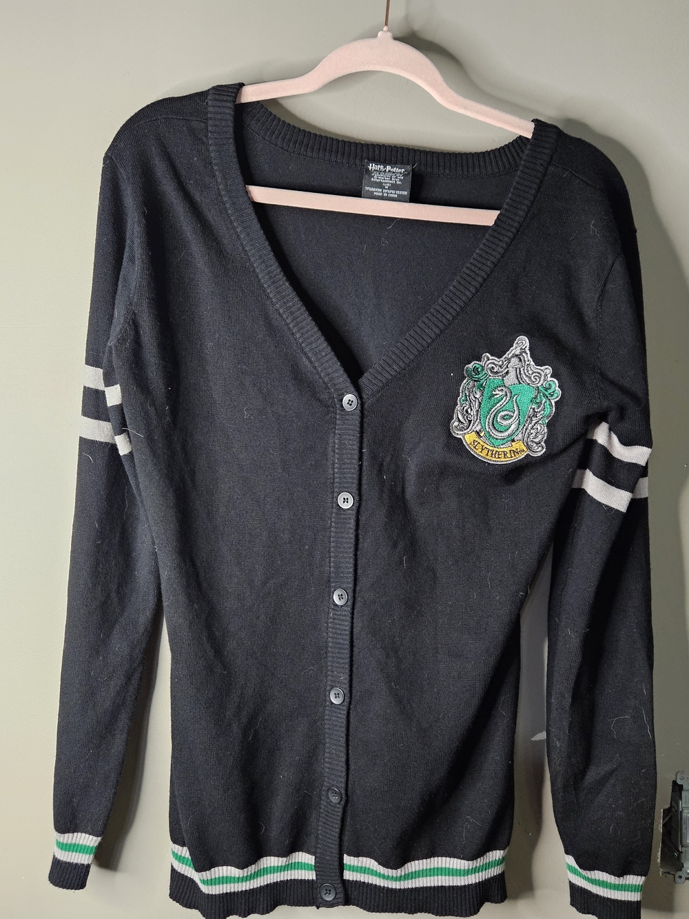 Warner Bros. Slytherin Black Cardigan Sweater with Green Crest